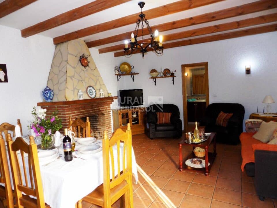 Salón con chimenea y TV de Casa rural en Periana (Málaga)-3339