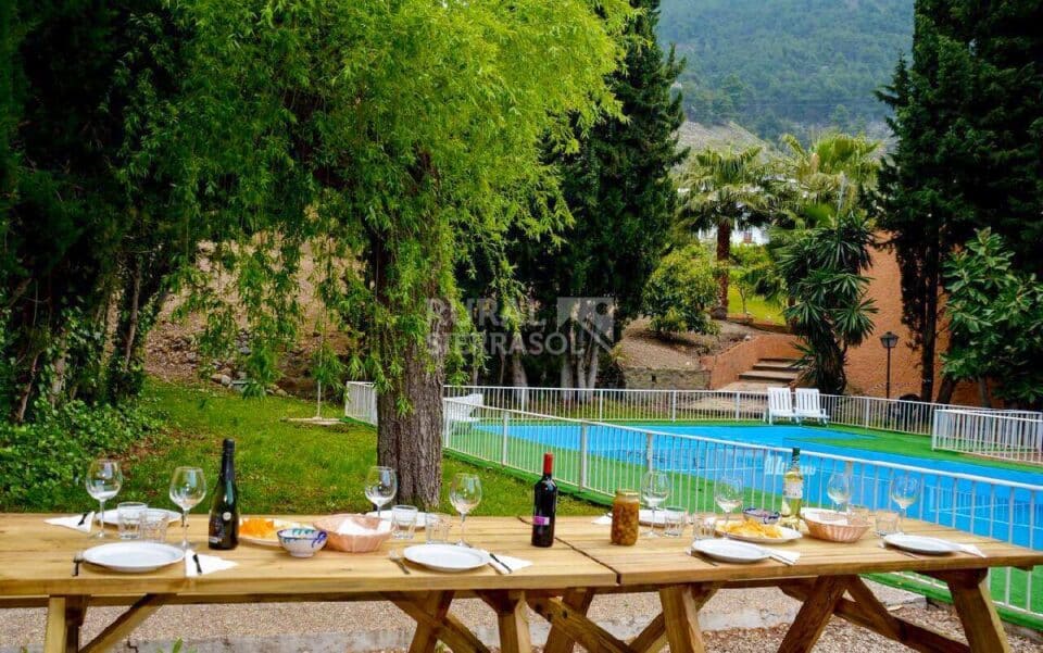 Zona de barbacoa, jardín y piscina de Casa rural en Alcaucín (Málaga)-3418