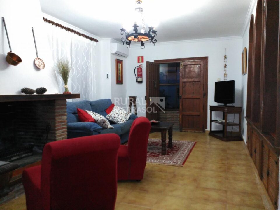 Salón con chimenea y TV de Casa rural en Alcaucín (Málaga)-3700