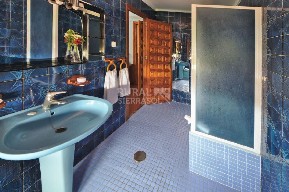 Baño azul con bañera de Casa rural en Alcaucín (Málaga)-3714