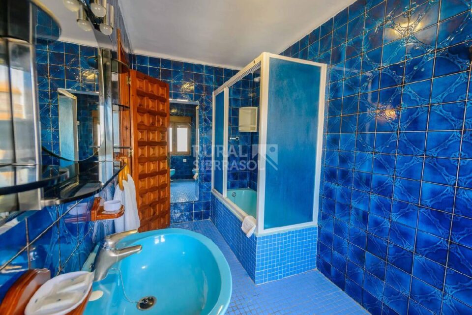 Baño con bañera de color azul de Casa rural en Alcaucín (Málaga)-3864