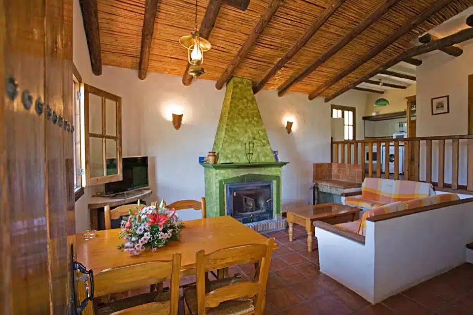 Salón con chimenea y TV de Casa rural en El Chorro - Álora (Málaga)-2853