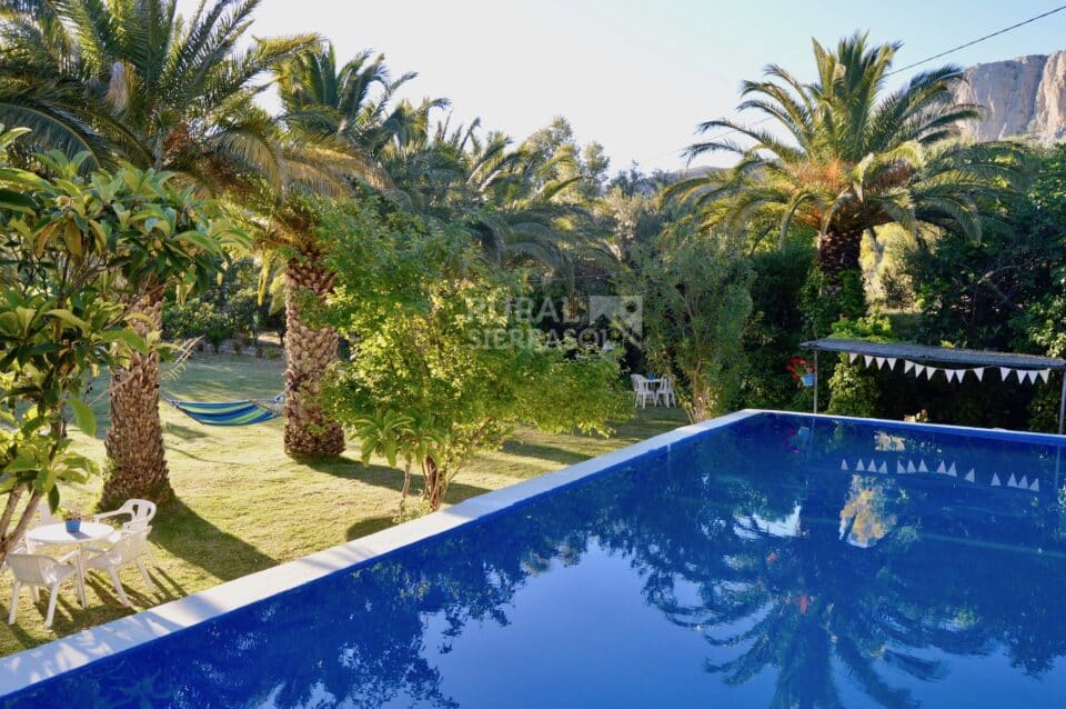 Piscina y zona de césped de Casa rural en Alfarnatejo (Málaga)-1100