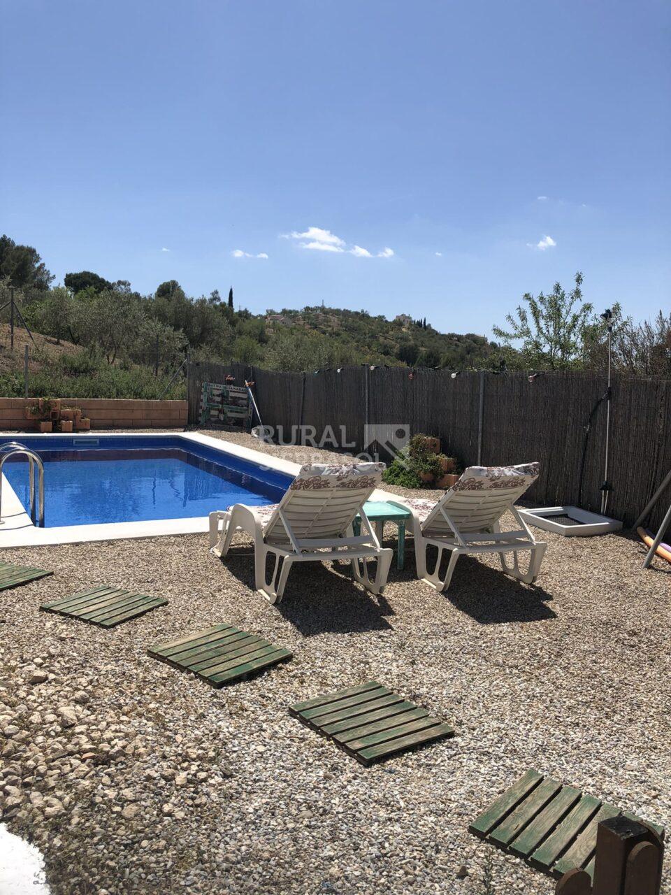 Piscina y hamacas de Casa rural en Riogordo (Málaga)-4143